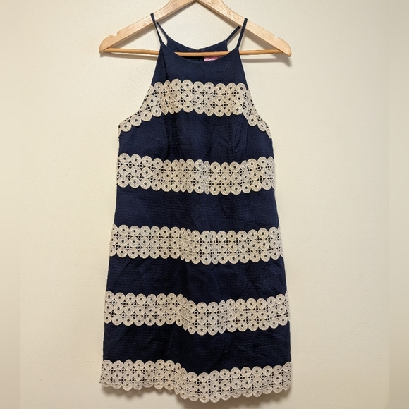 Lilly Pulitzer Dresses & Skirts - Lilly Pulitzer Navy Lace Stripe Halter Dress Size 6